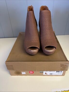 UGG Brown Woven Peep-Toe Ankle Booties
